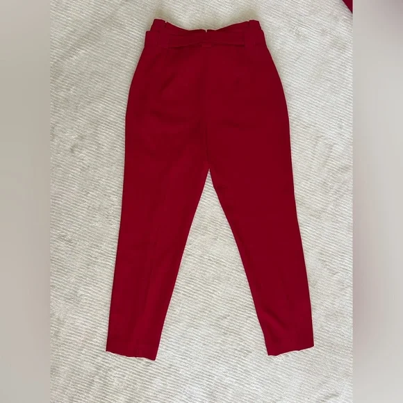 Express Paperbag Highrise Ankle Pants (4R) and Blazer (Small) Set Red - Picture 5 of 16